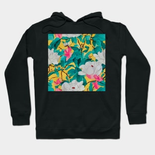 White and pink magnolia flowers on yellow Hoodie